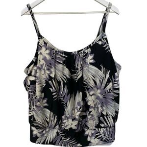 Kona Sol Size Woman’s Blouson Tankini Top Black White Purple flora Size 3XL- 24W